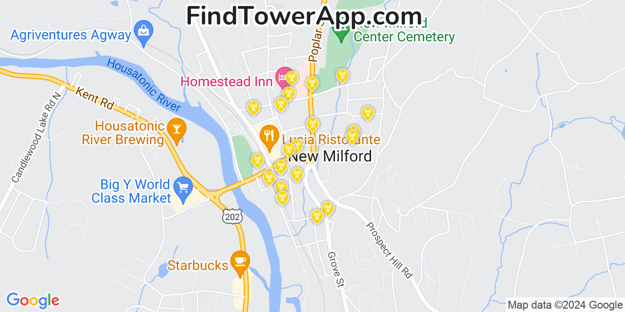 AT&T 4G/5G cell tower coverage map New Milford, Connecticut