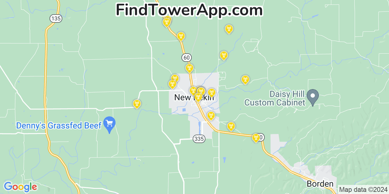 AT&T 4G/5G cell tower coverage map New Pekin, Indiana