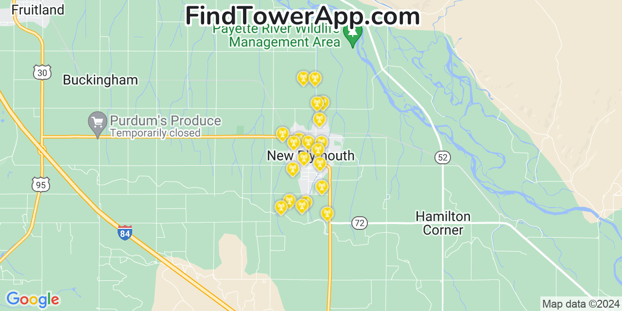 AT&T 4G/5G cell tower coverage map New Plymouth, Idaho