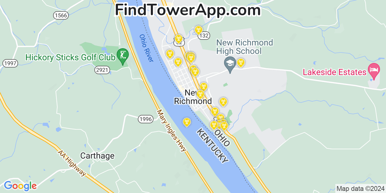 AT&T 4G/5G cell tower coverage map New Richmond, Ohio