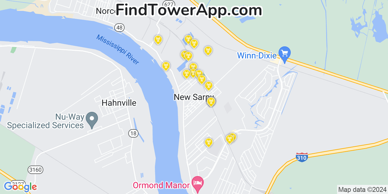 AT&T 4G/5G cell tower coverage map New Sarpy, Louisiana