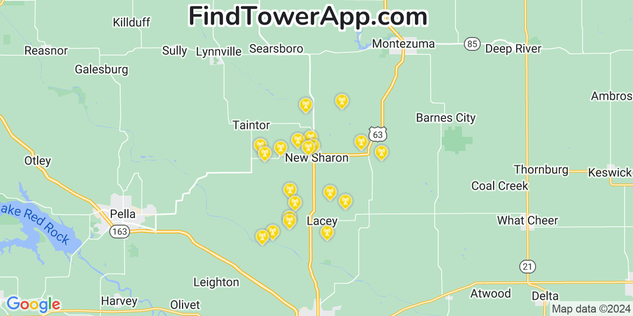 AT&T 4G/5G cell tower coverage map New Sharon, Iowa