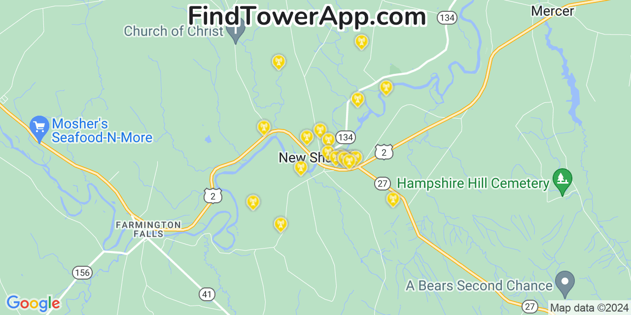 AT&T 4G/5G cell tower coverage map New Sharon, Maine