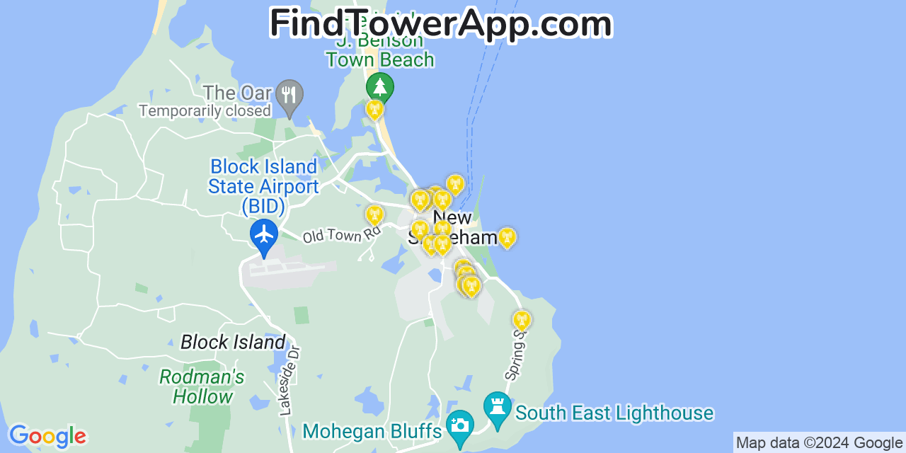 AT&T 4G/5G cell tower coverage map New Shoreham, Rhode Island
