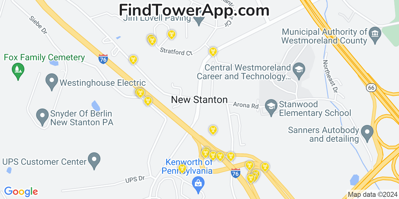 Verizon 4G/5G cell tower coverage map New Stanton, Pennsylvania