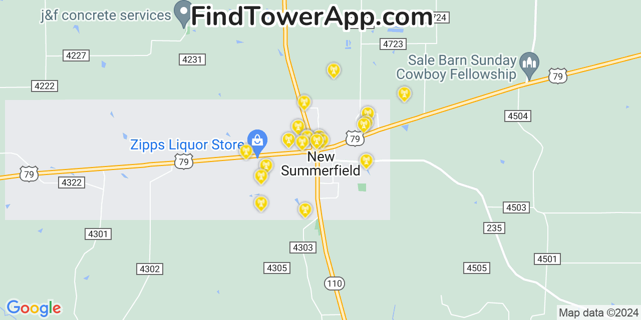 T-Mobile 4G/5G cell tower coverage map New Summerfield, Texas