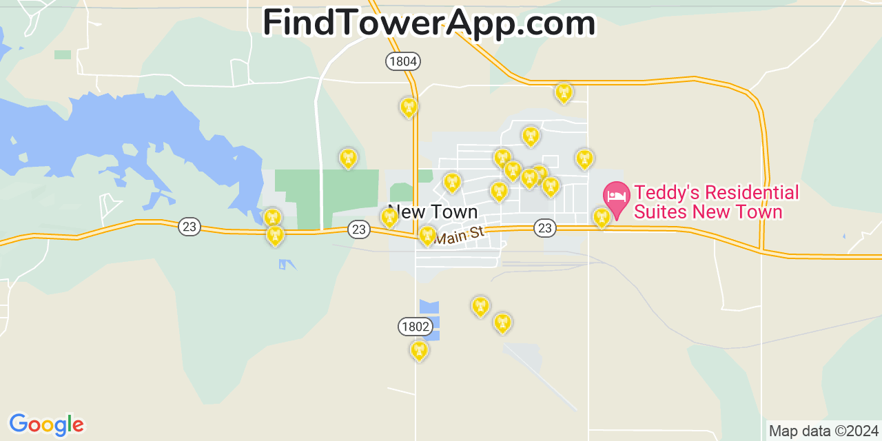 AT&T 4G/5G cell tower coverage map New Town, North Dakota