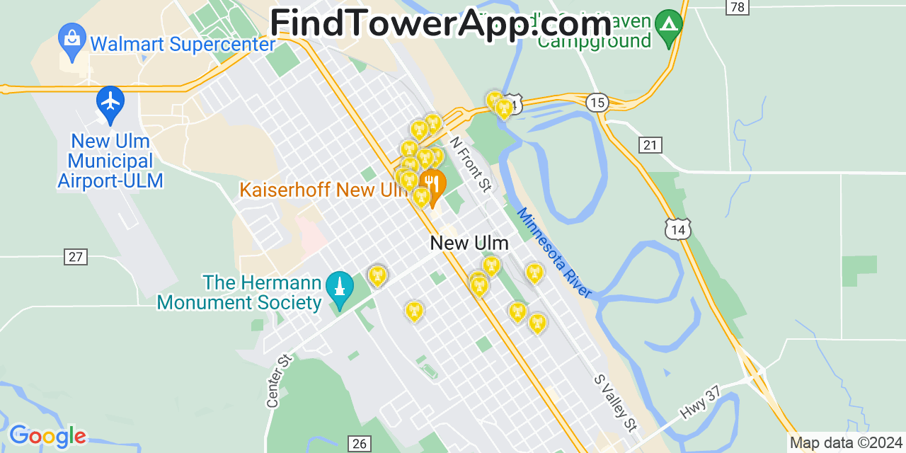 AT&T 4G/5G cell tower coverage map New Ulm, Minnesota