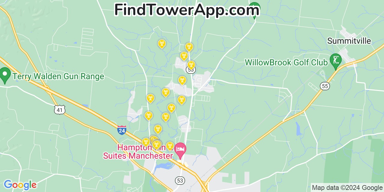 AT&T 4G/5G cell tower coverage map New Union, Tennessee