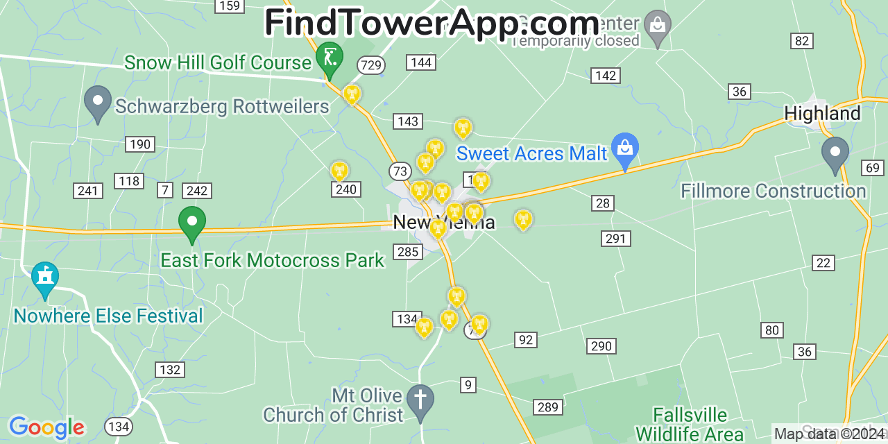 AT&T 4G/5G cell tower coverage map New Vienna, Ohio