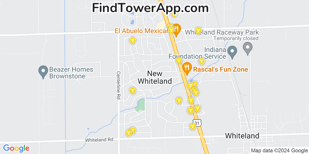AT&T 4G/5G cell tower coverage map New Whiteland, Indiana