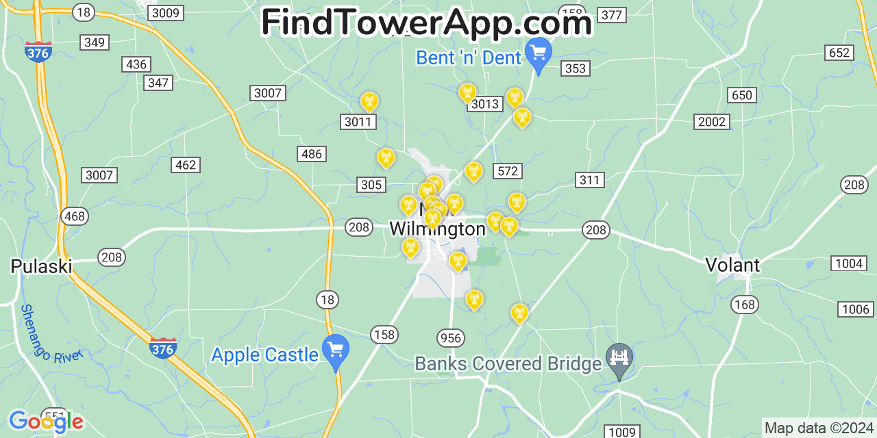 AT&T 4G/5G cell tower coverage map New Wilmington, Pennsylvania