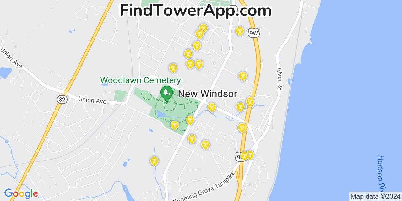 AT&T 4G/5G cell tower coverage map New Windsor, New York