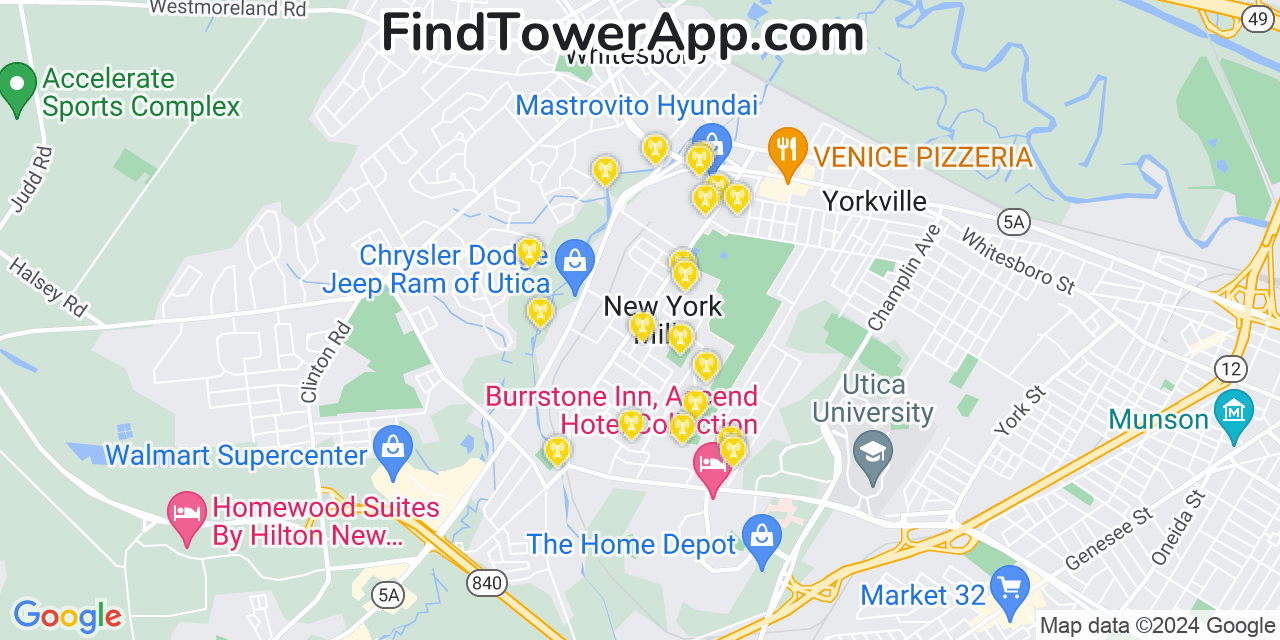 AT&T 4G/5G cell tower coverage map New York Mills, New York