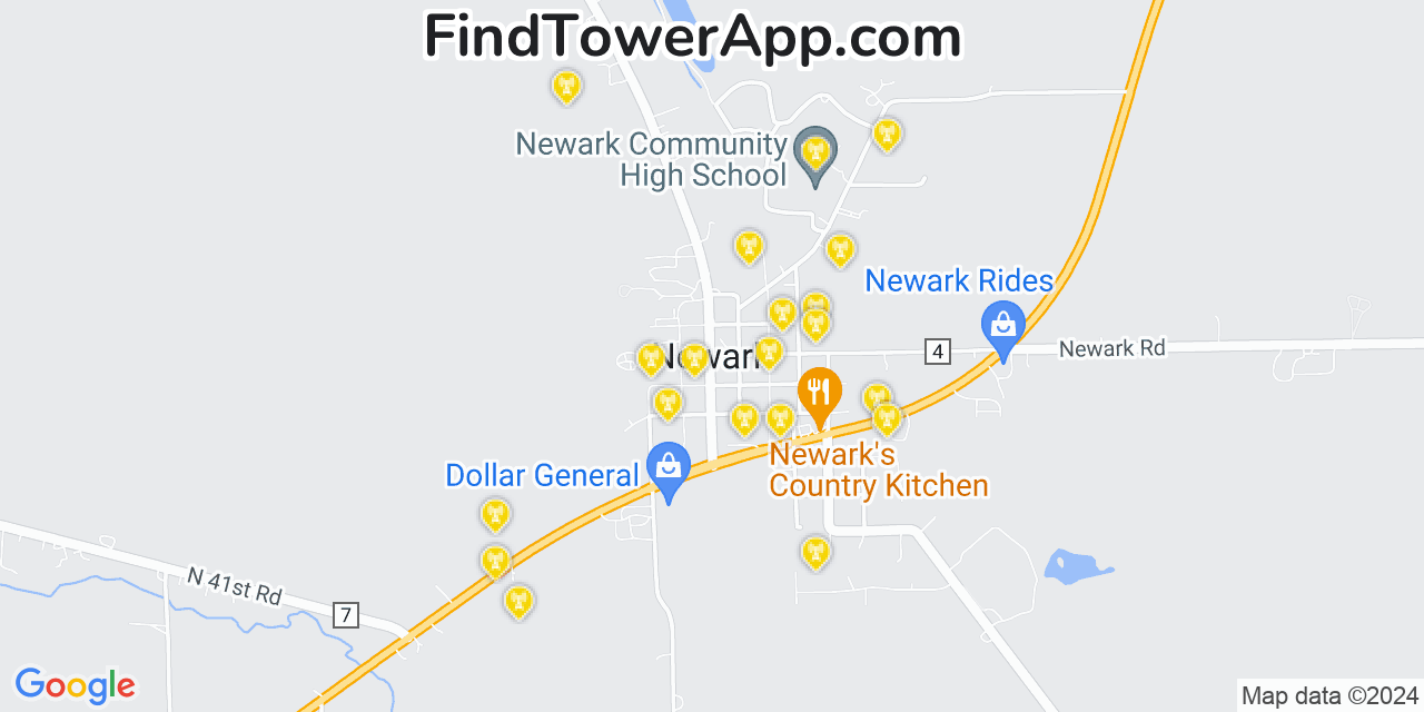 AT&T 4G/5G cell tower coverage map Newark, Illinois