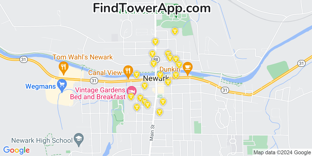 AT&T 4G/5G cell tower coverage map Newark, New York