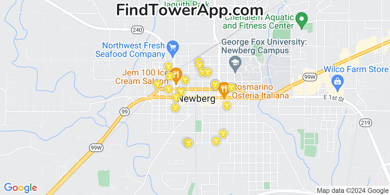 AT&T 4G/5G cell tower coverage map Newberg, Oregon
