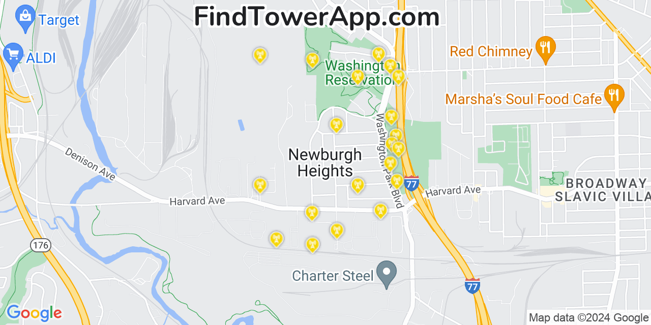 AT&T 4G/5G cell tower coverage map Newburgh Heights, Ohio
