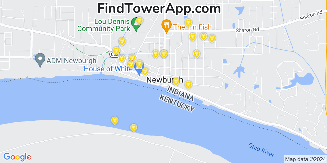 AT&T 4G/5G cell tower coverage map Newburgh, Indiana
