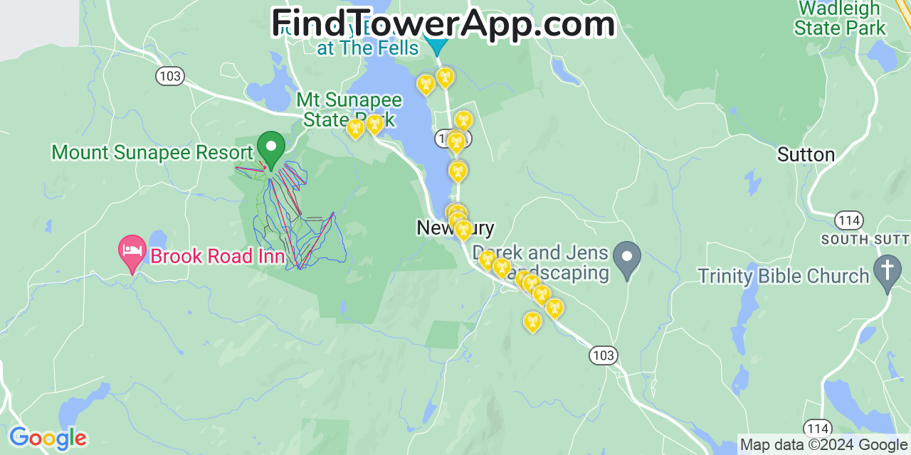 Verizon 4G/5G cell tower coverage map Newbury, New Hampshire