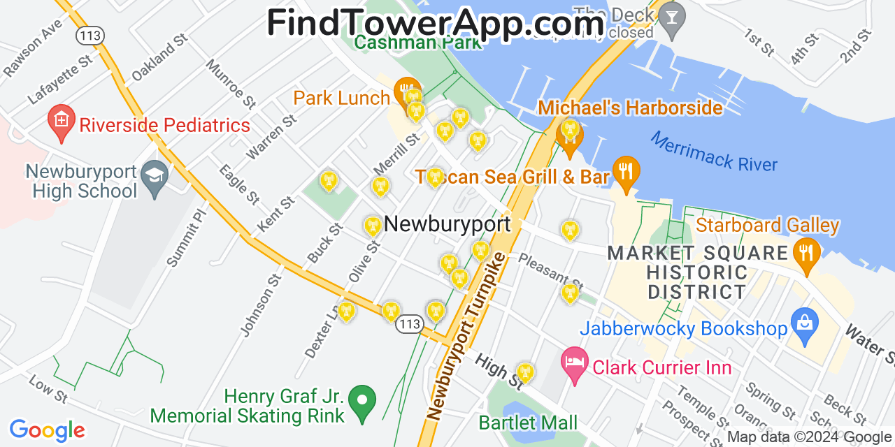 AT&T 4G/5G cell tower coverage map Newburyport, Massachusetts