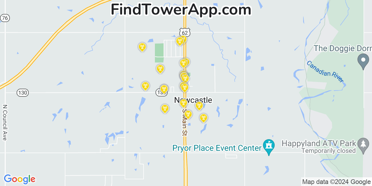 AT&T 4G/5G cell tower coverage map Newcastle, Oklahoma
