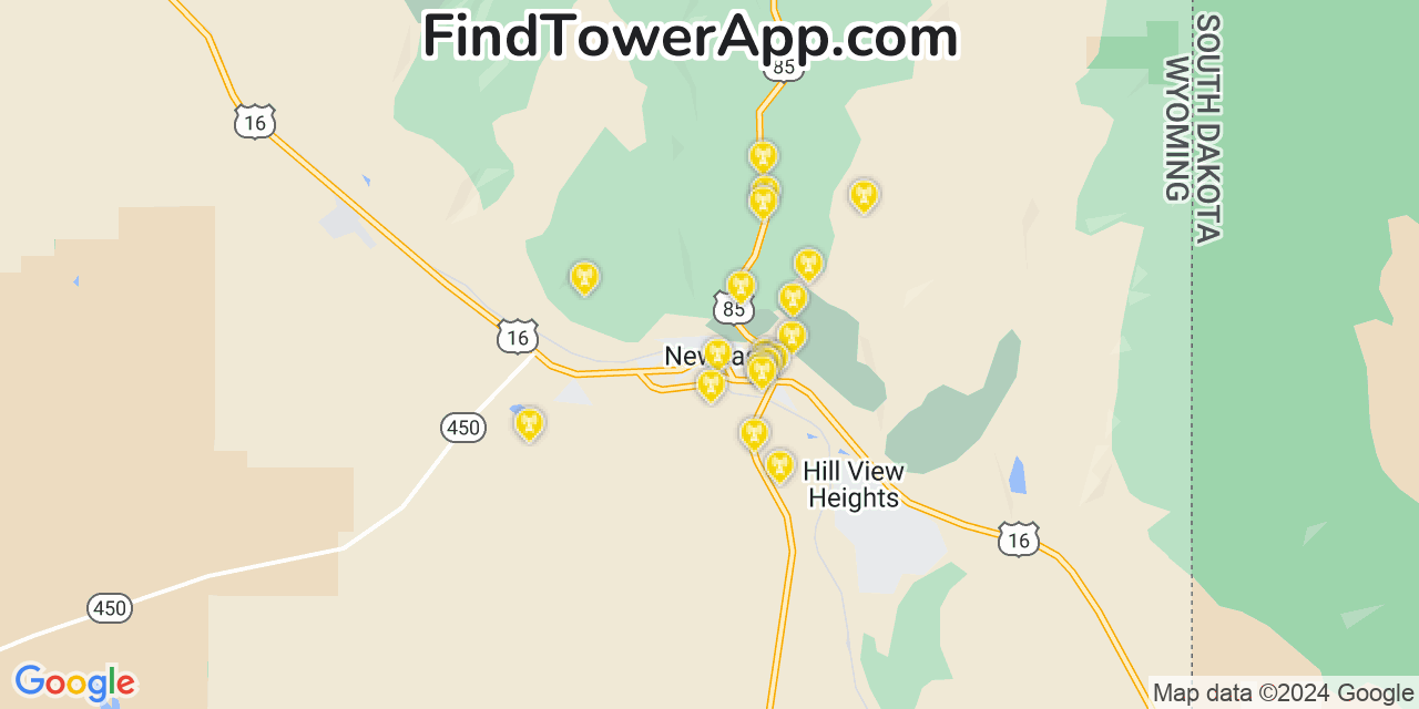 AT&T 4G/5G cell tower coverage map Newcastle, Wyoming