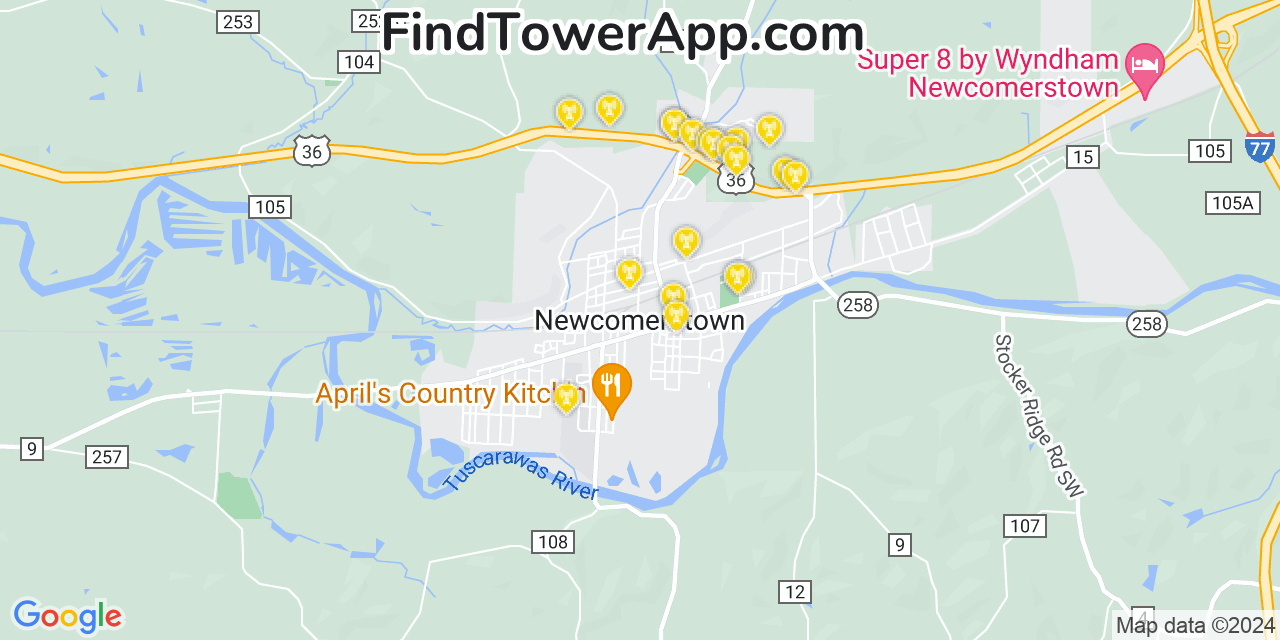 AT&T 4G/5G cell tower coverage map Newcomerstown, Ohio