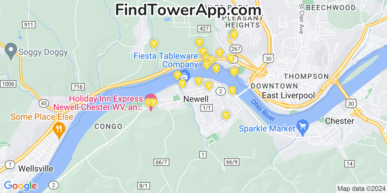 AT&T 4G/5G cell tower coverage map Newell, West Virginia