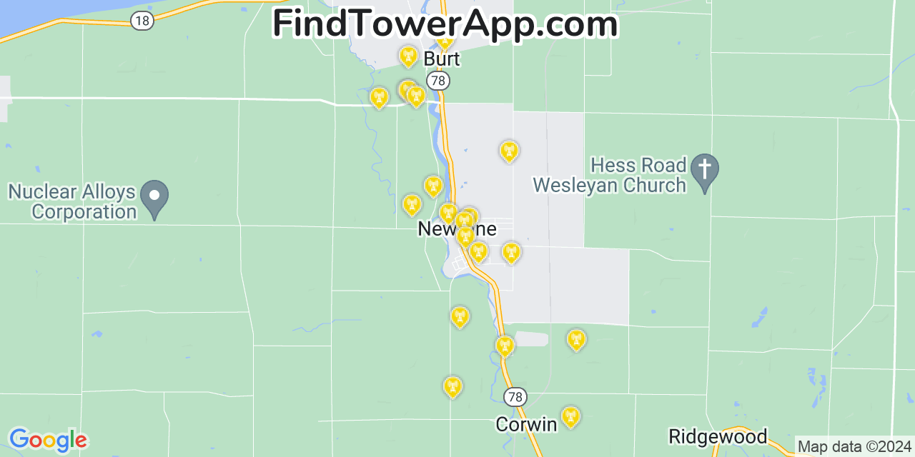 AT&T 4G/5G cell tower coverage map Newfane, New York