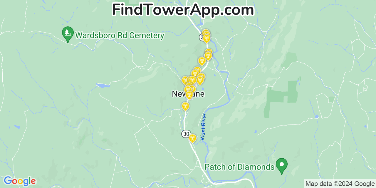 AT&T 4G/5G cell tower coverage map Newfane, Vermont