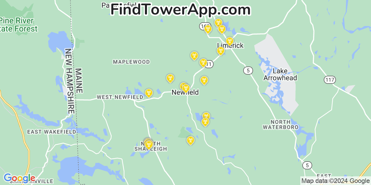 AT&T 4G/5G cell tower coverage map Newfield, Maine