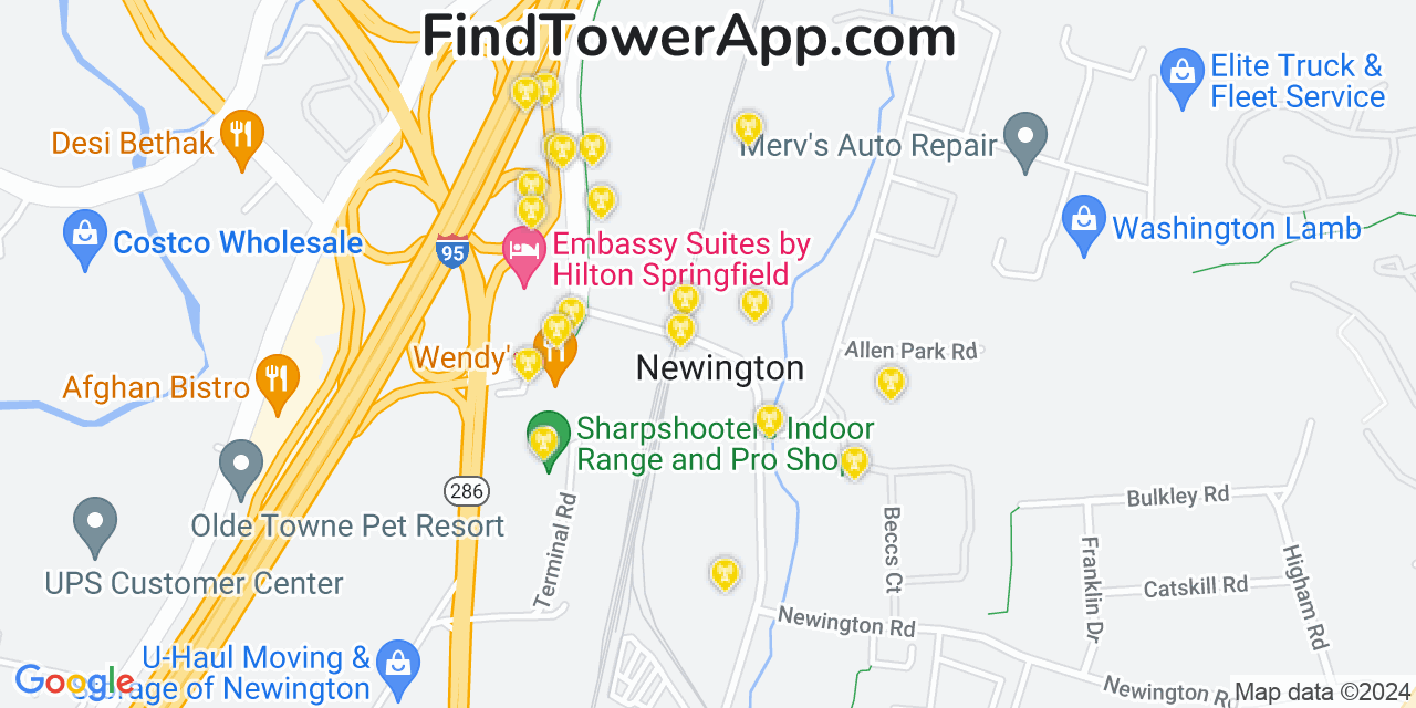 AT&T 4G/5G cell tower coverage map Newington, Virginia