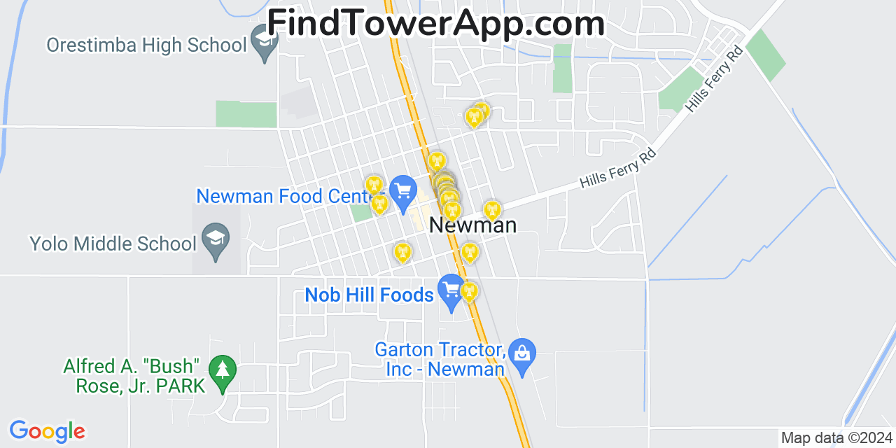 AT&T 4G/5G cell tower coverage map Newman, California