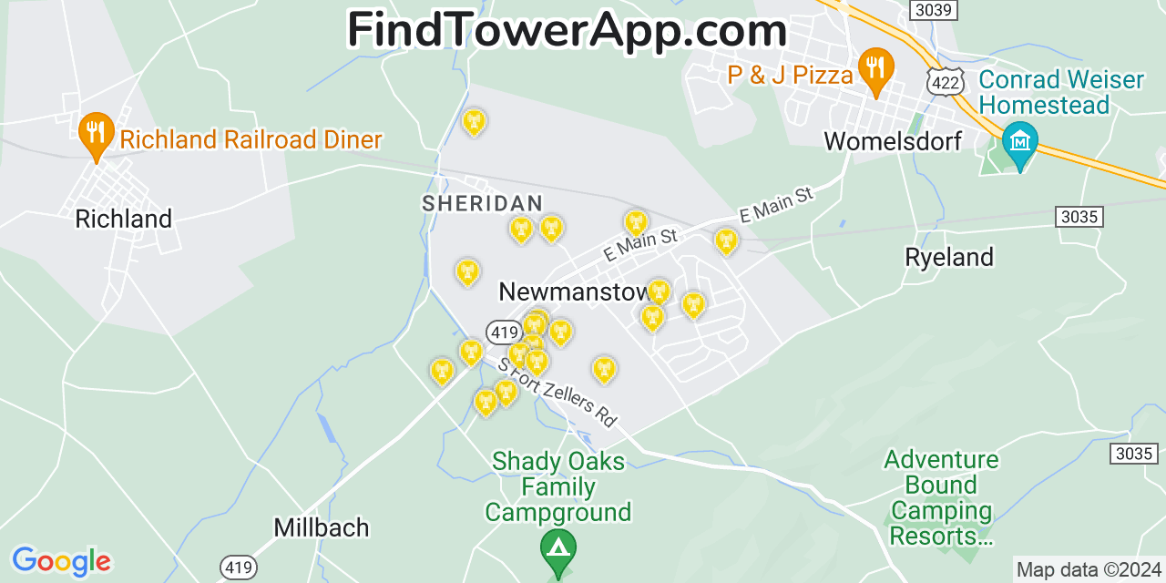 AT&T 4G/5G cell tower coverage map Newmanstown, Pennsylvania