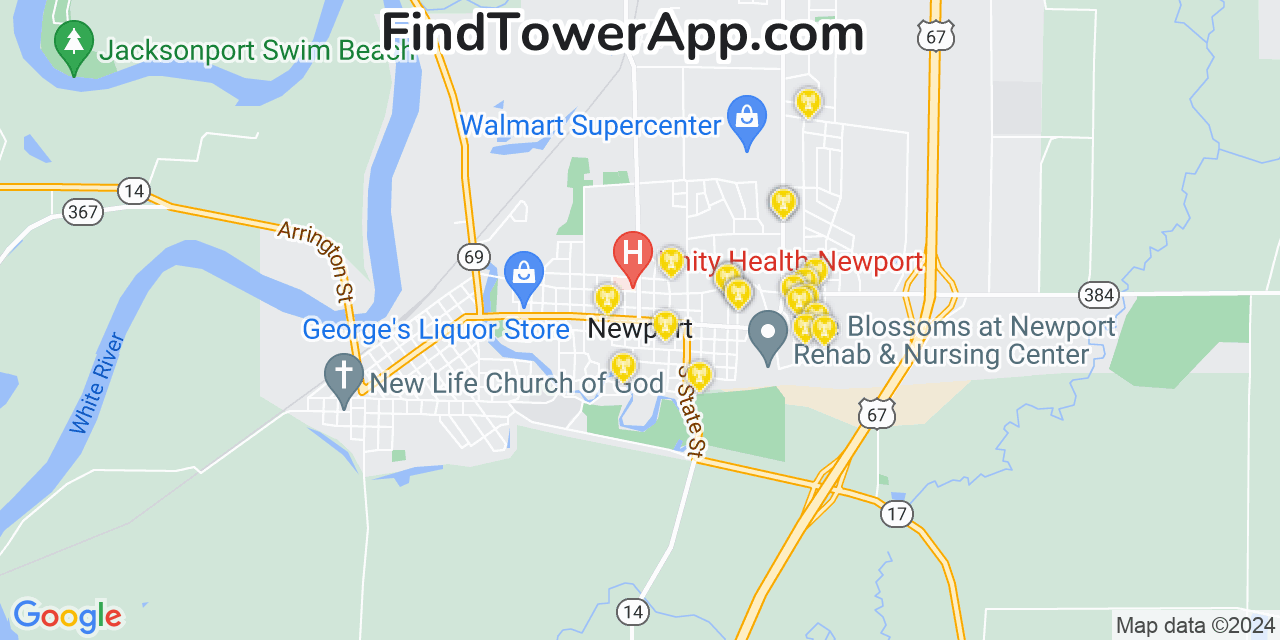 AT&T 4G/5G cell tower coverage map Newport, Arkansas