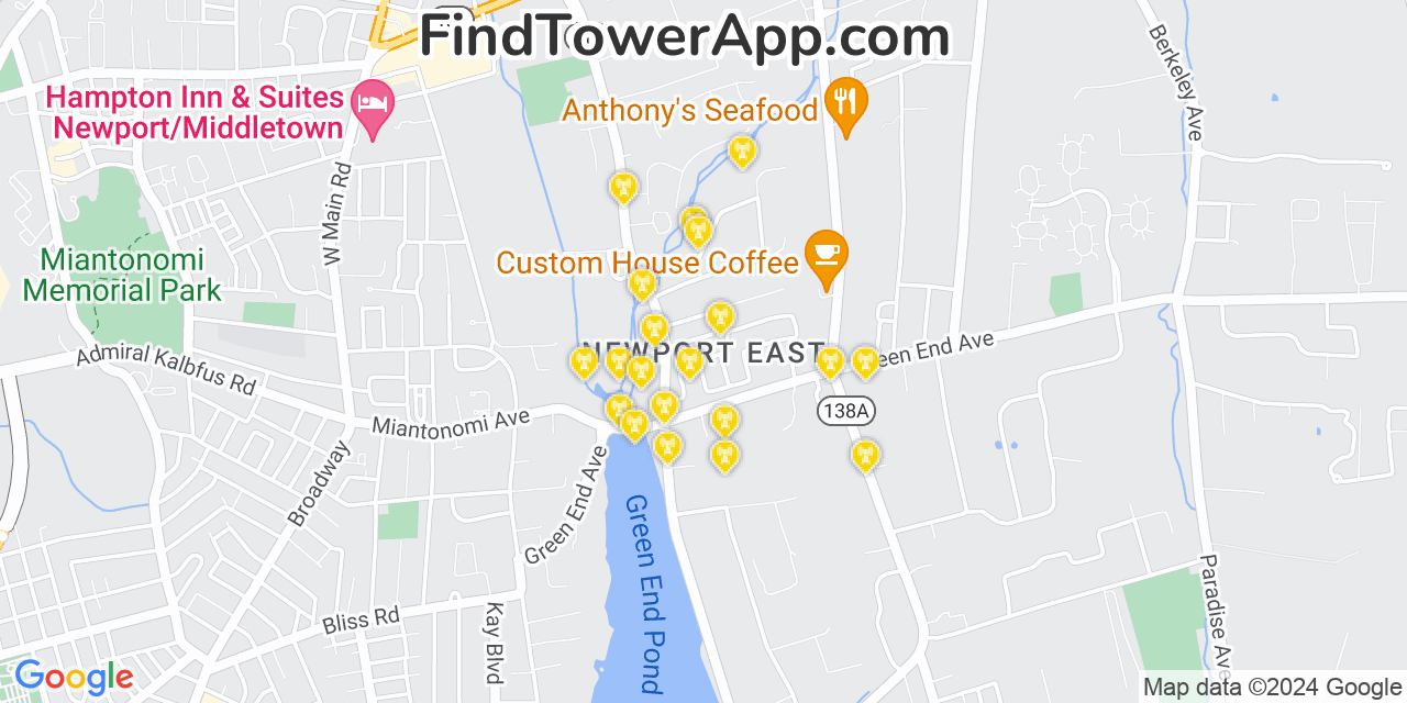 AT&T 4G/5G cell tower coverage map Newport East, Rhode Island