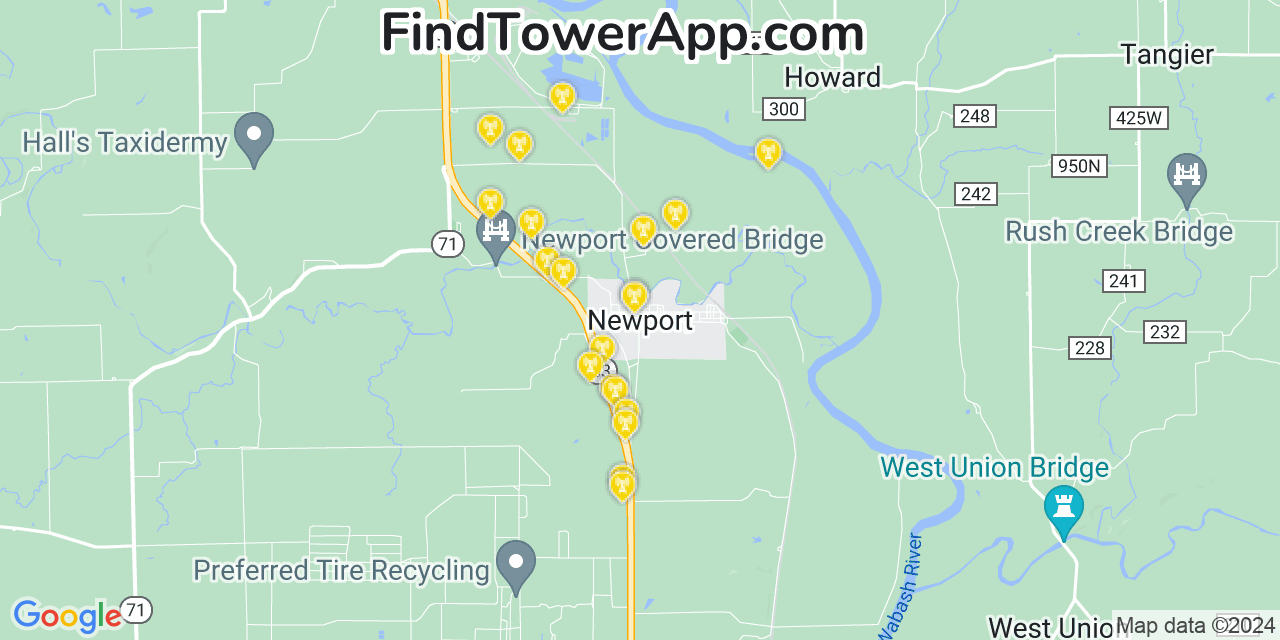 AT&T 4G/5G cell tower coverage map Newport, Indiana