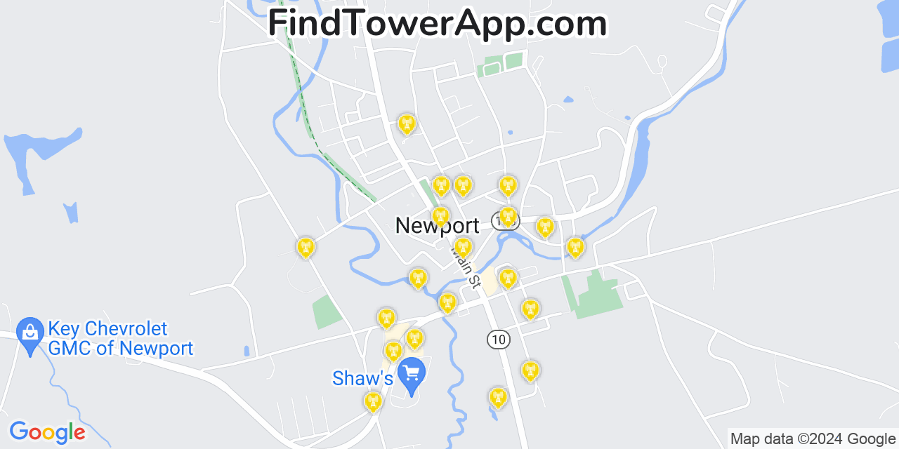 AT&T 4G/5G cell tower coverage map Newport, New Hampshire