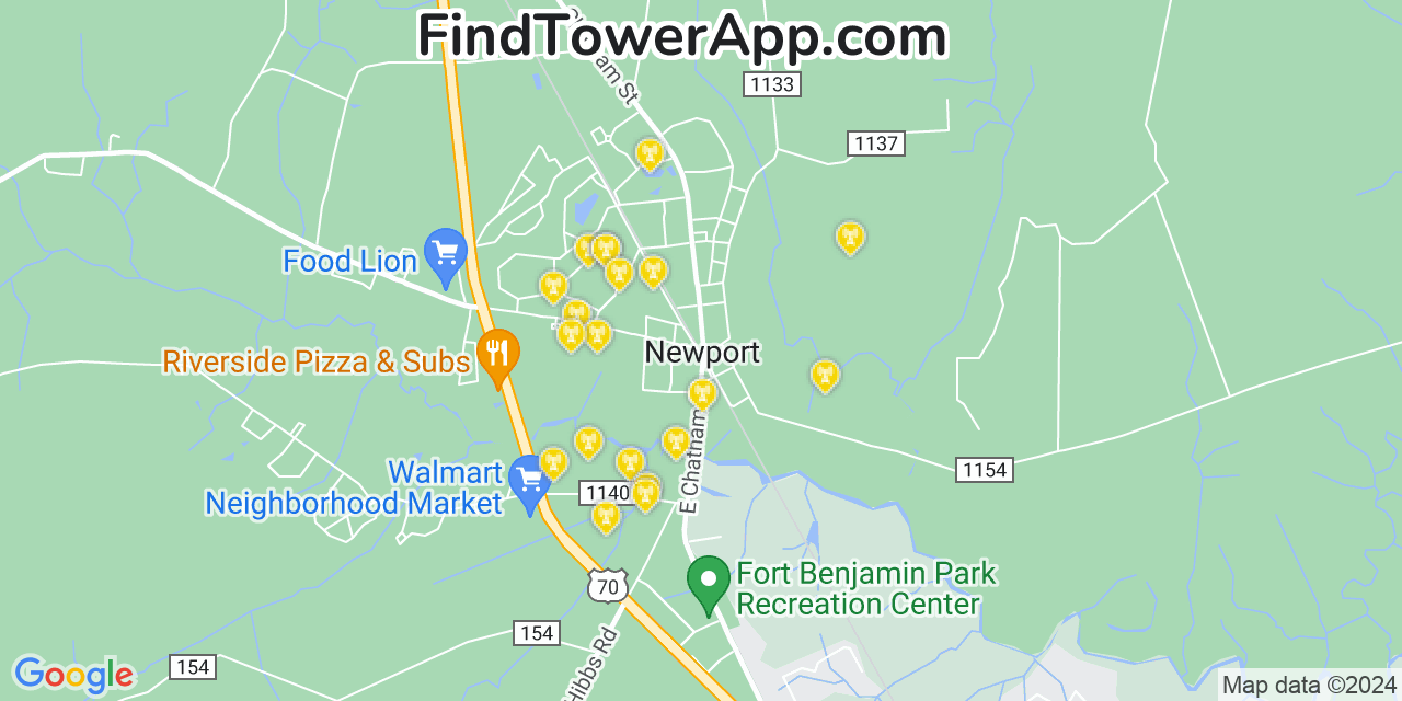 AT&T 4G/5G cell tower coverage map Newport, North Carolina