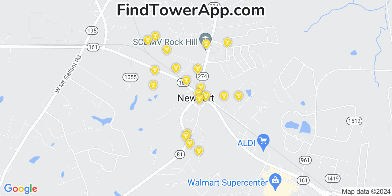AT&T 4G/5G cell tower coverage map Newport, South Carolina