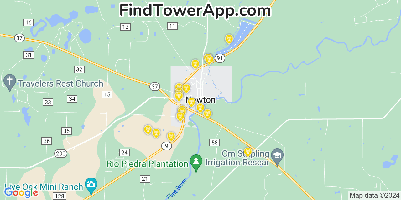 Verizon 4G/5G cell tower coverage map Newton, Georgia
