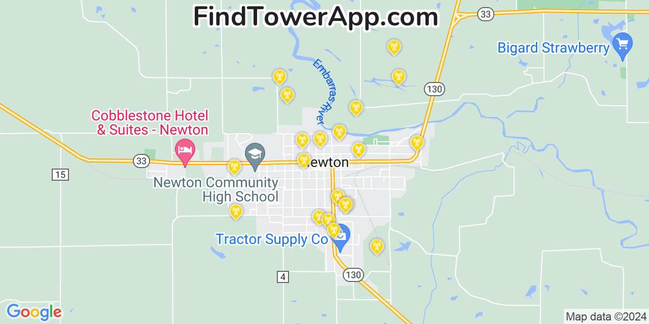 AT&T 4G/5G cell tower coverage map Newton, Illinois