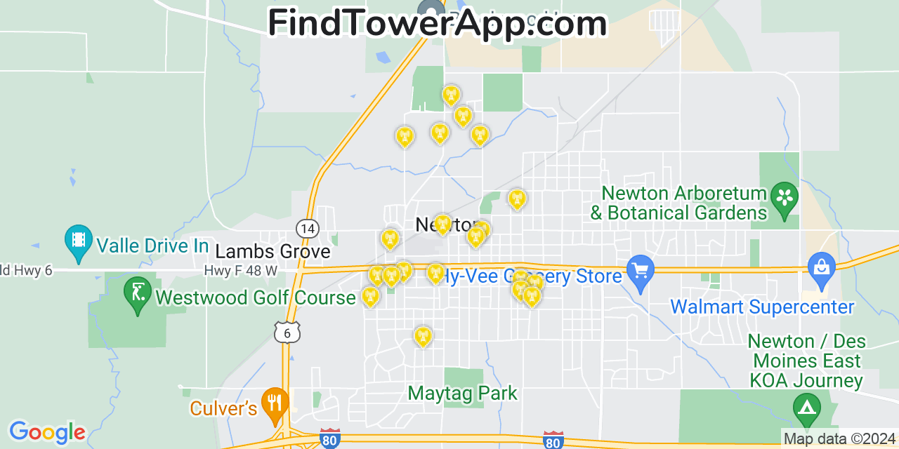 AT&T 4G/5G cell tower coverage map Newton, Iowa