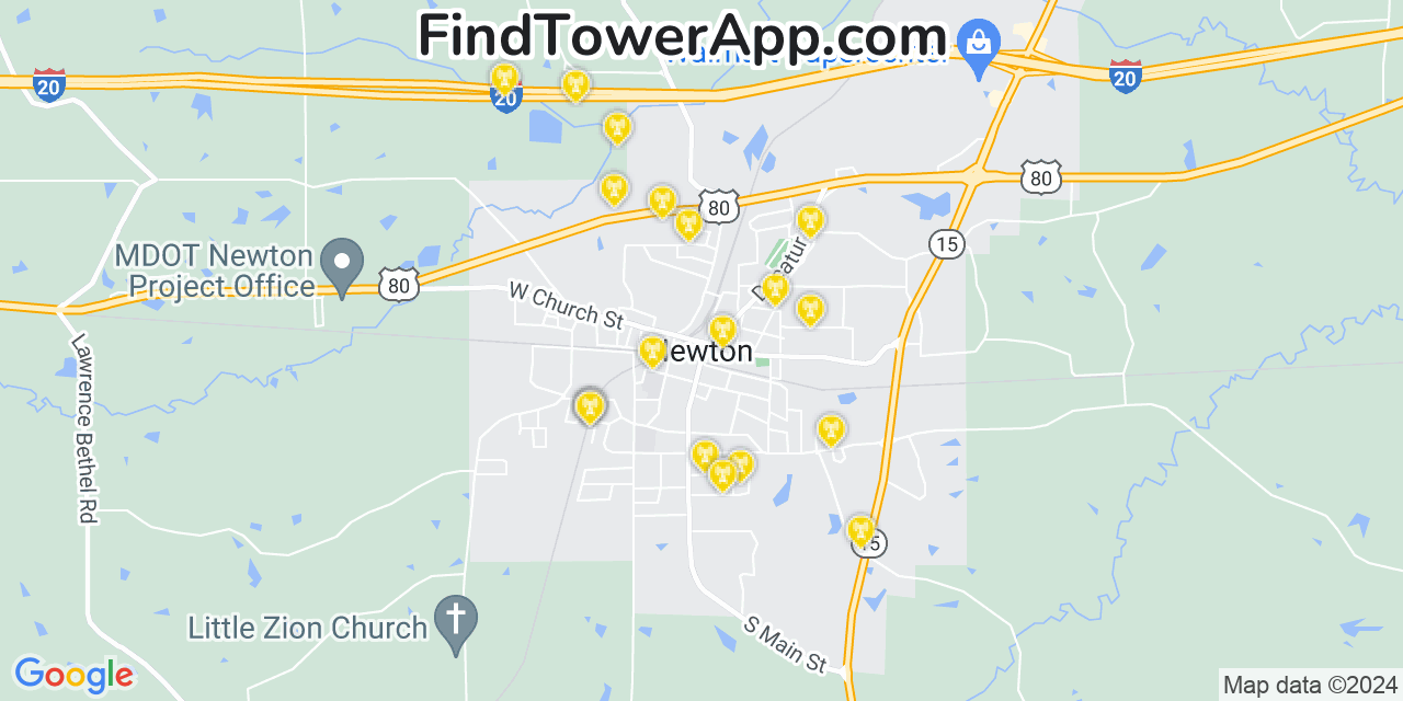 AT&T 4G/5G cell tower coverage map Newton, Mississippi