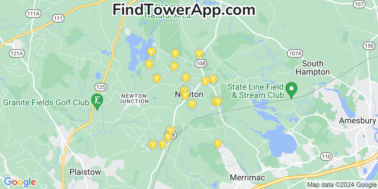 AT&T 4G/5G cell tower coverage map Newton, New Hampshire