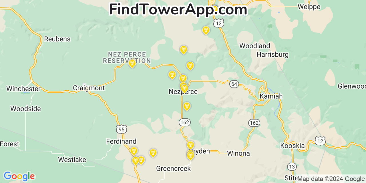 AT&T 4G/5G cell tower coverage map Nezperce, Idaho