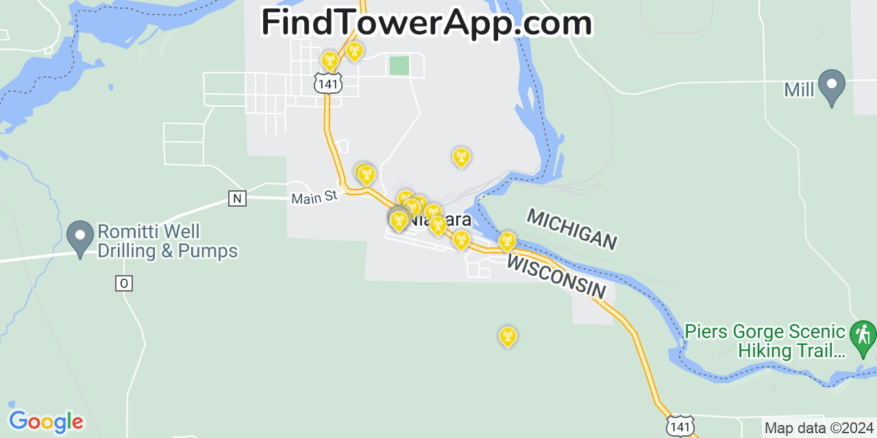 AT&T 4G/5G cell tower coverage map Niagara, Wisconsin