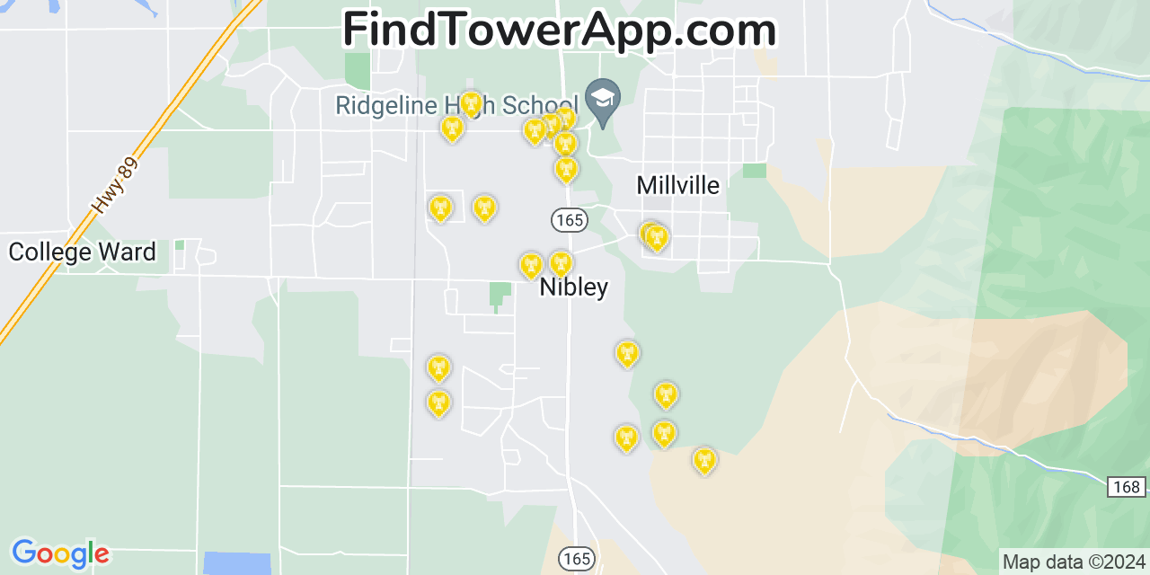 AT&T 4G/5G cell tower coverage map Nibley, Utah