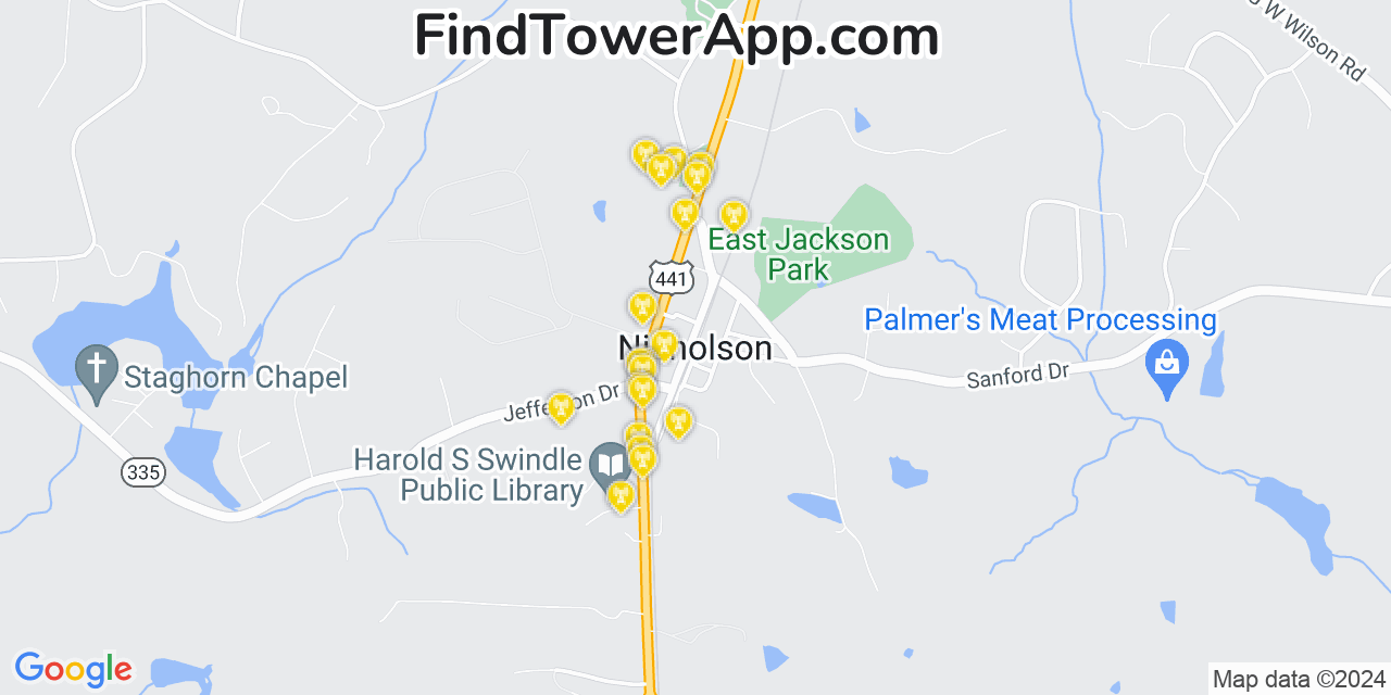 AT&T 4G/5G cell tower coverage map Nicholson, Georgia